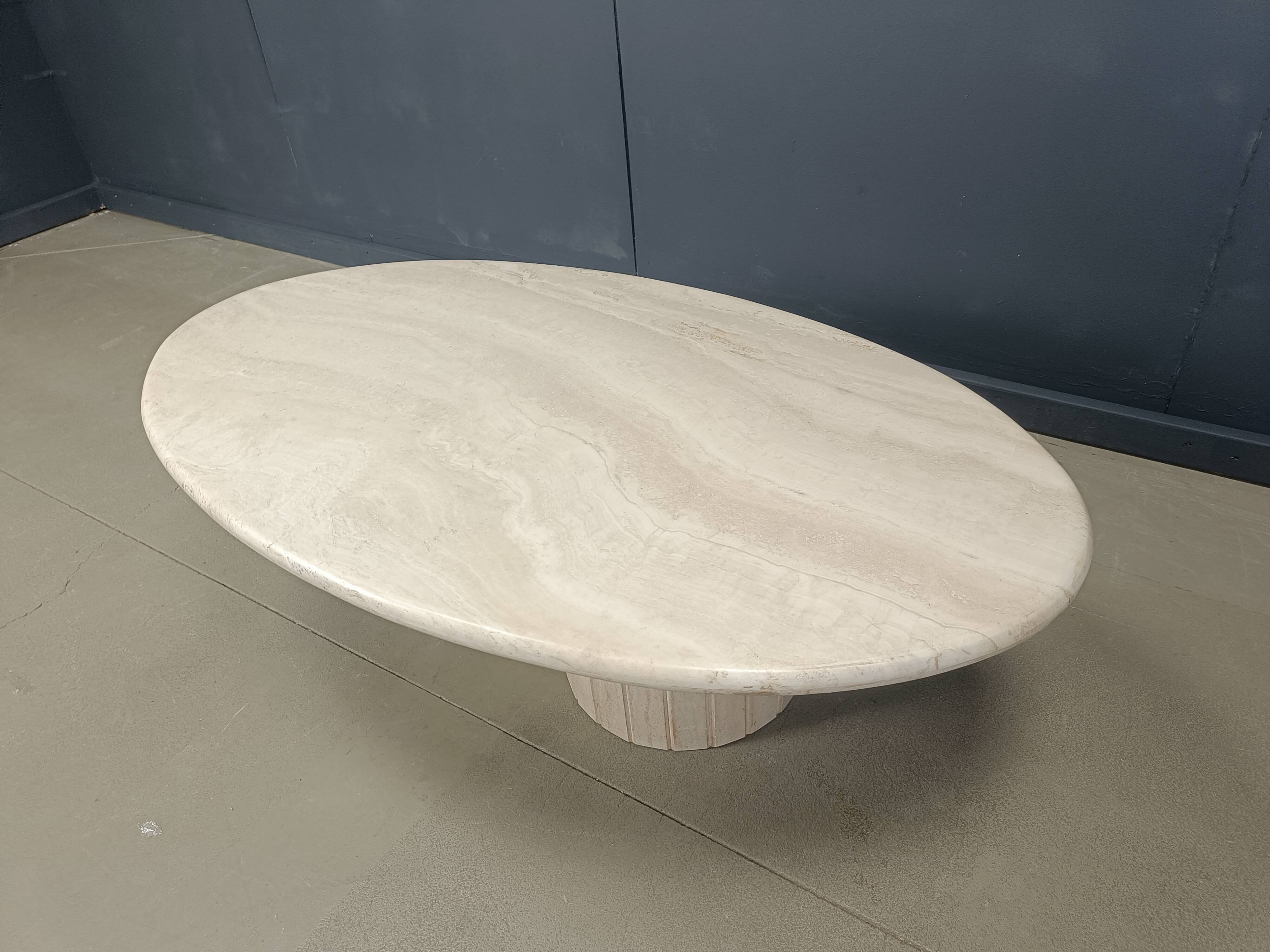 Vintage oval travertine coffee table, 1970s