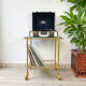 Desserte range vinyles vintage laiton et verre