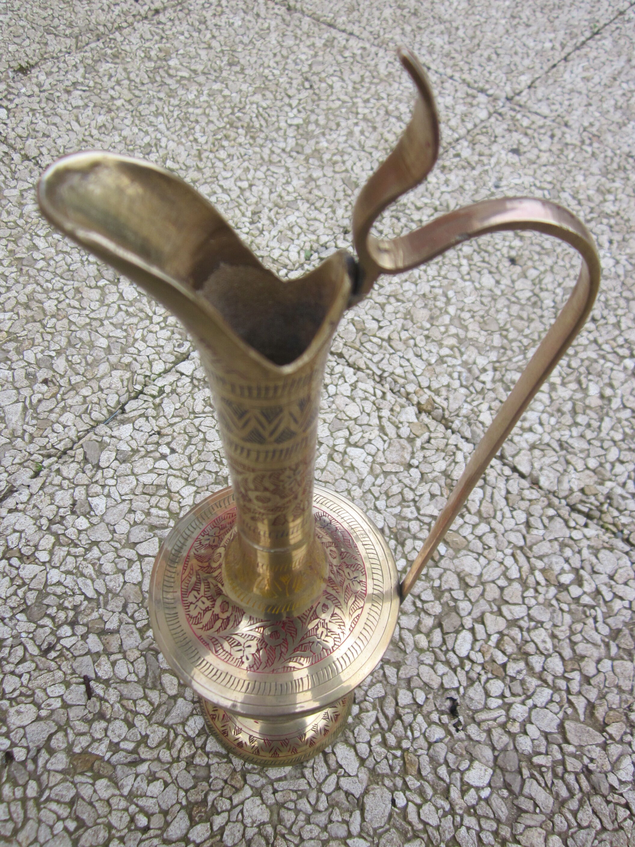 Indian brass ewer: inlaid plant motifs
