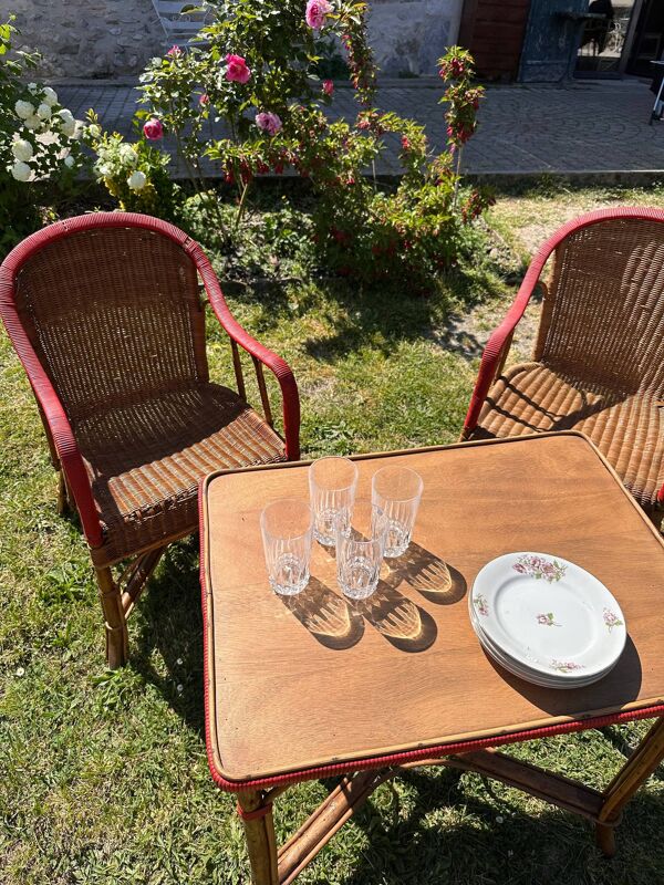 Salon de jardin en rotin vintage