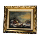 Oil on panel, animated winter landscape