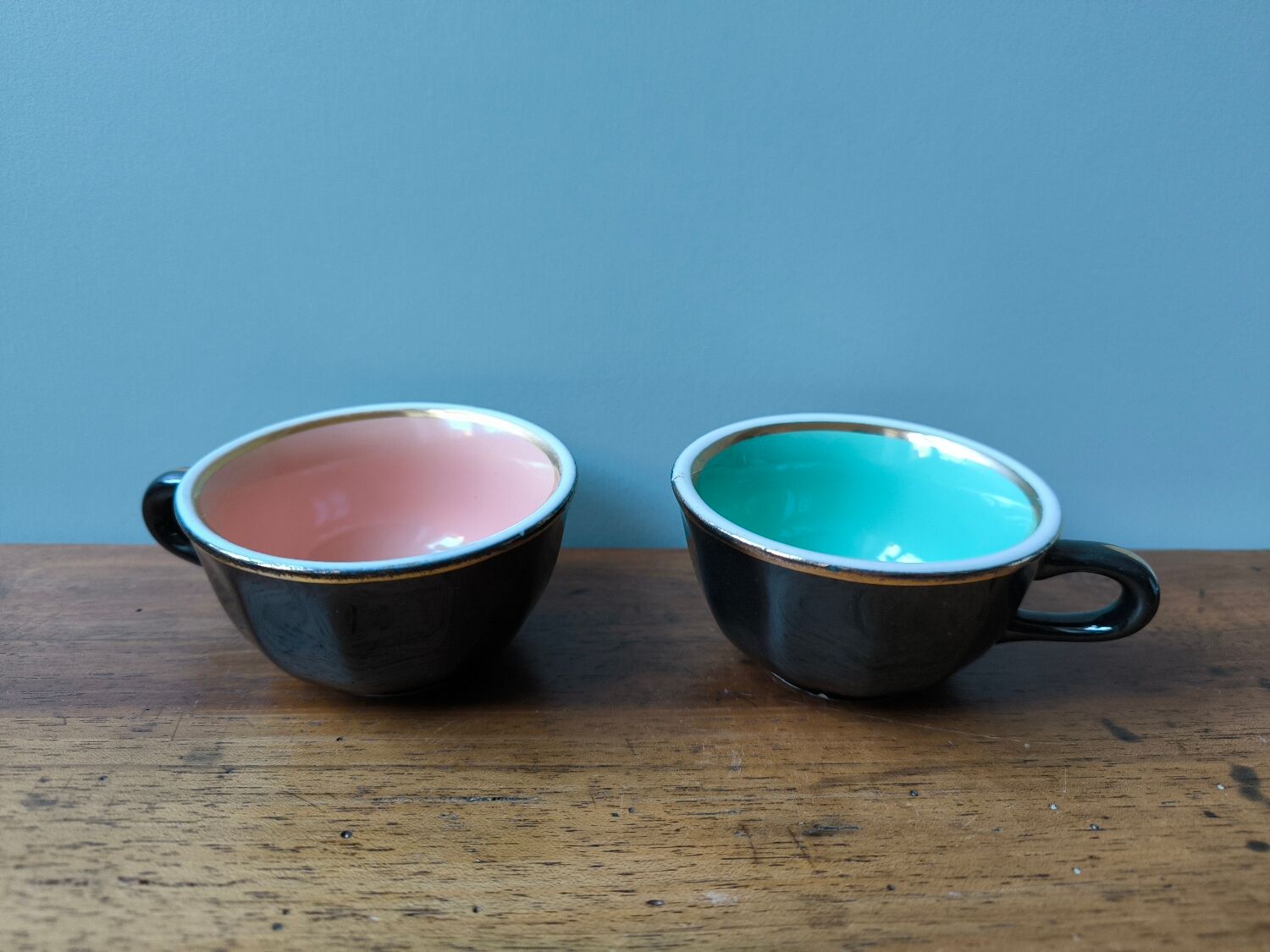 Set of 2 vintage bar coffee cups Leveille Mabit Paris black pink v