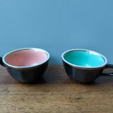 Set of 2 vintage bar coffee cups Leveille Mabit Paris black pink v