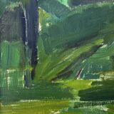 Vintage Modernists Landscape Oil on Canvas signed by F.H. 1950s