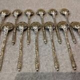 12 gold-plated metal moka spoons with Russian-style handles, 10.6 cm
