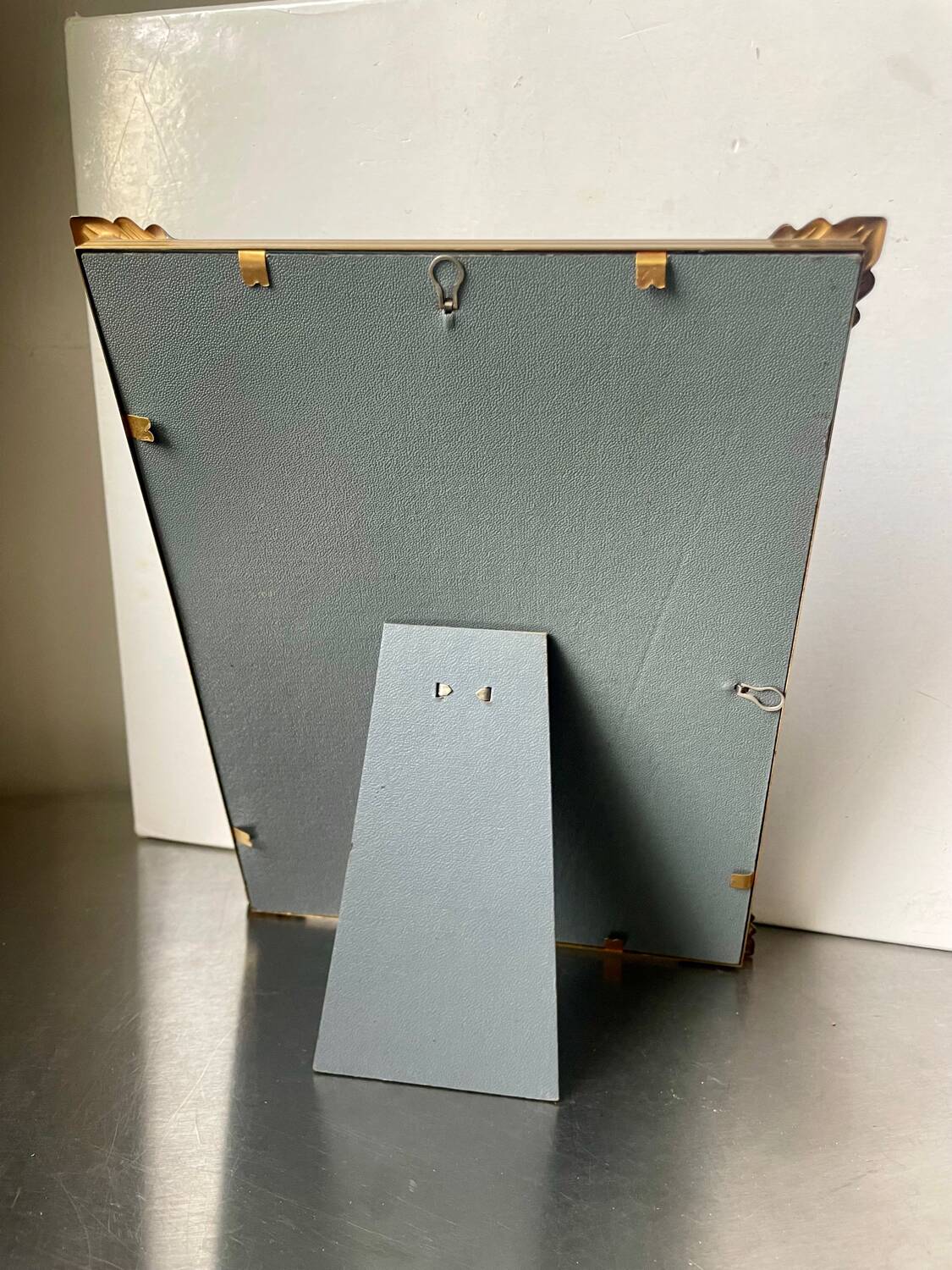 ART DECO  Gold  colored Metal Picture Frame 25 cm x 19 cm CONVEX Glass