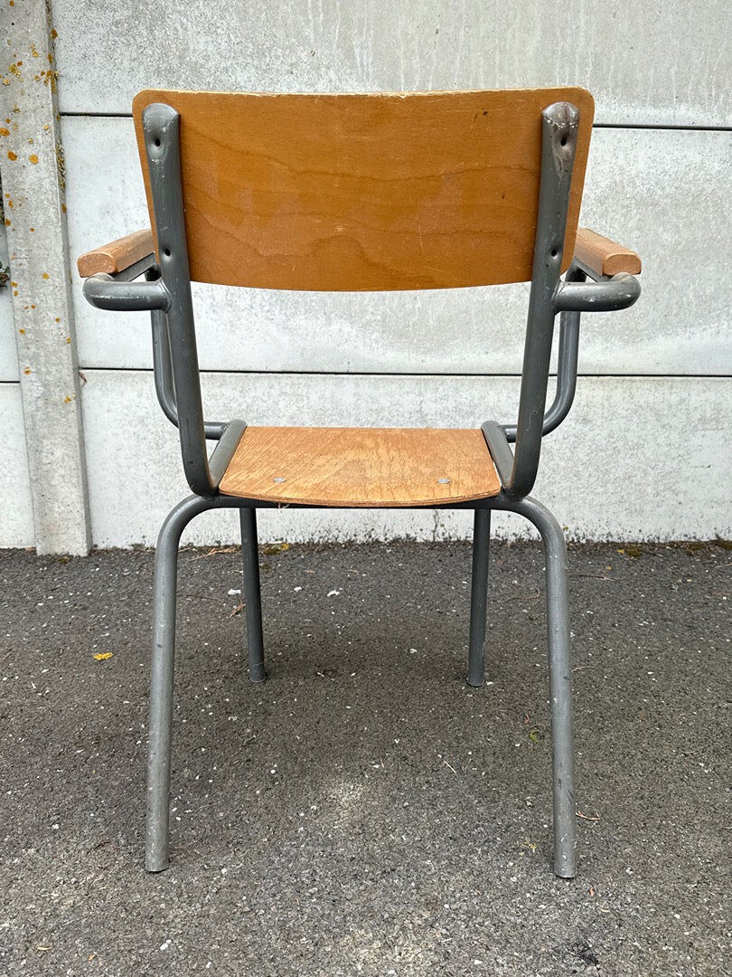 Chaise d'écolier vintage en métal et bois