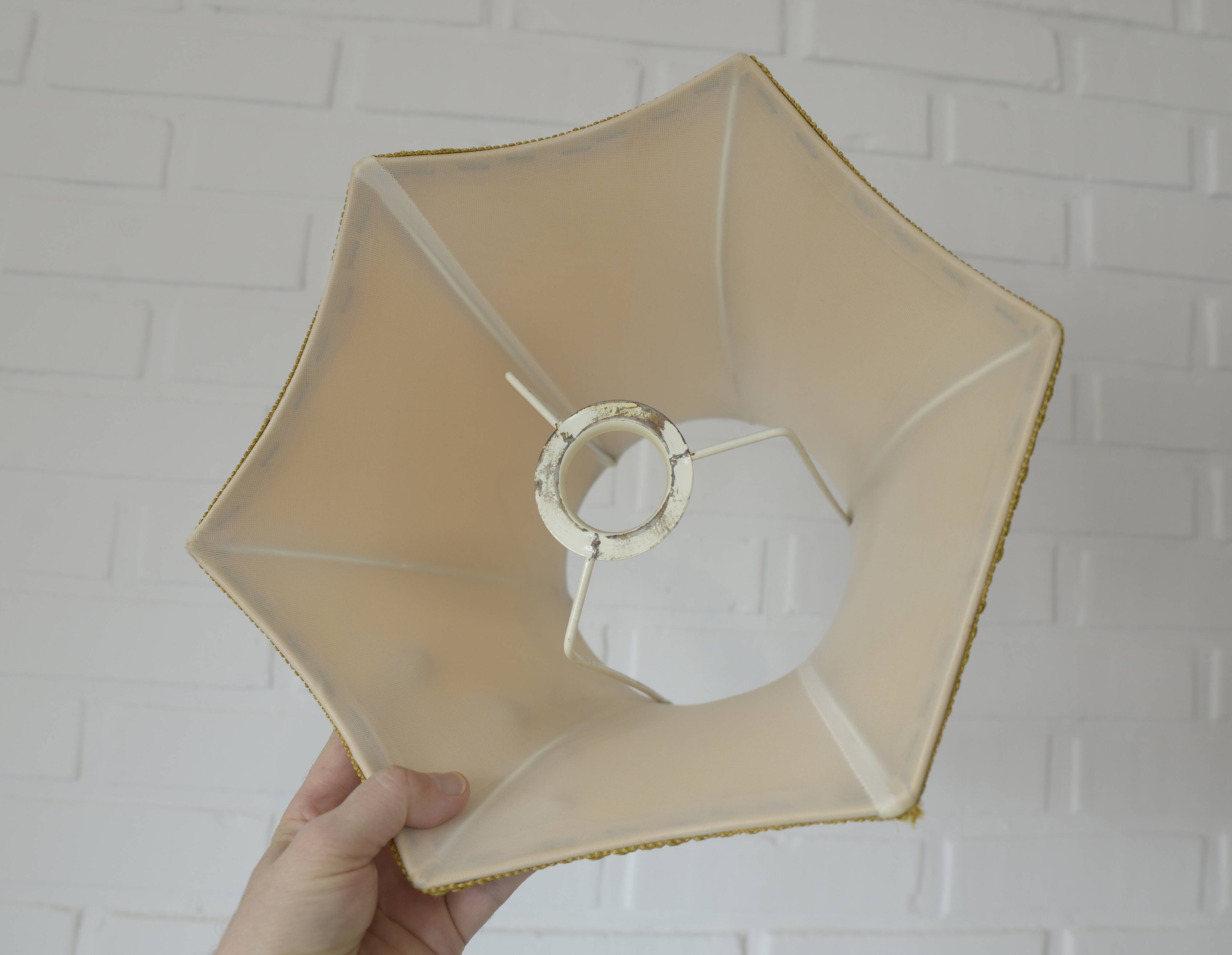 Large Vintage Bedside Lamp / French Style Table Light / Gold Textile Shade