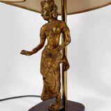 Paire de Lampes Sculpturales en Bronze Doré, Danseuses Thaïs, XXe