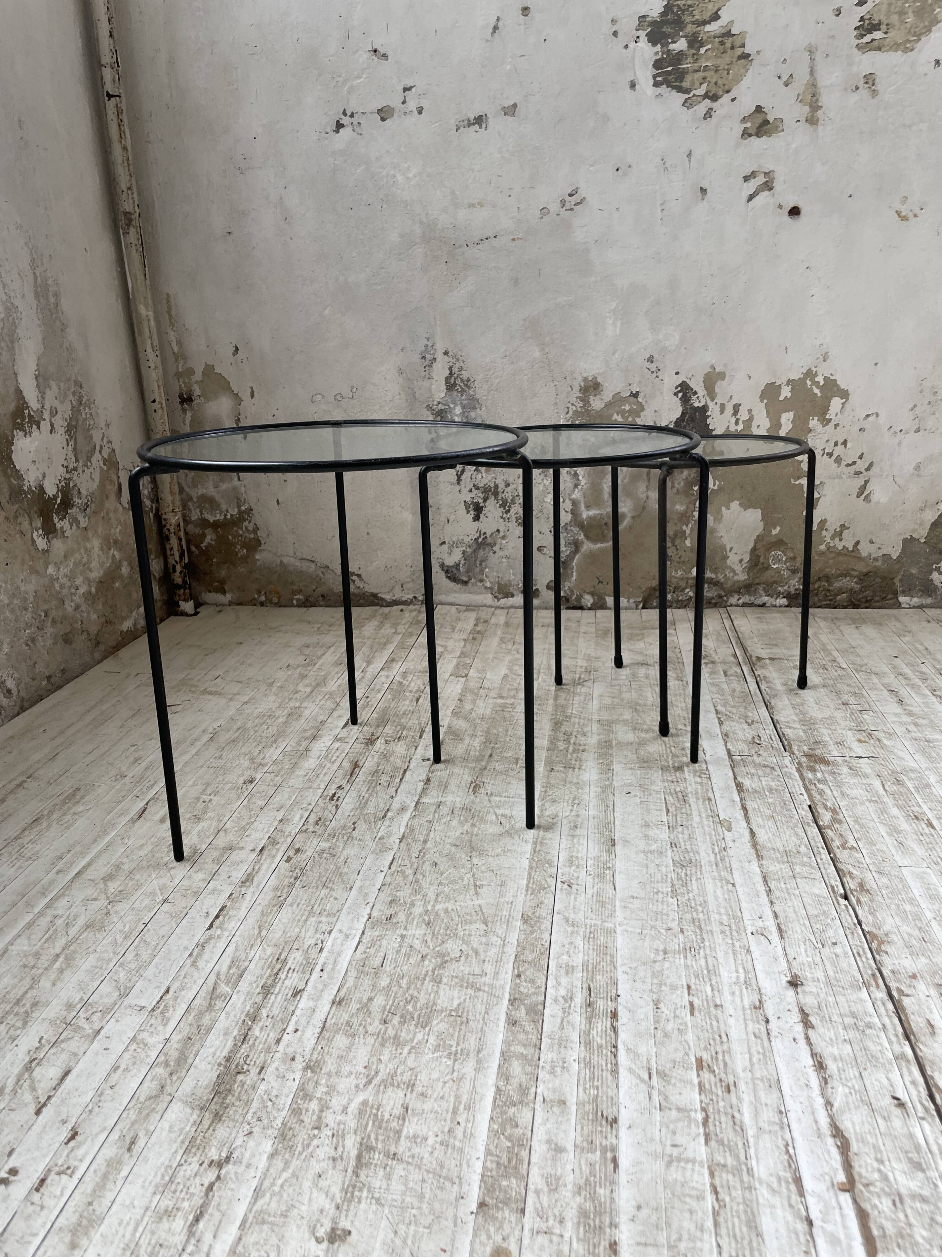 50s metal and glass nesting coffee tables