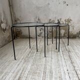 1950s metal and glass nesting coffee tables