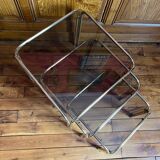 Set of 3 square nesting tables 1970 brown smoked glass