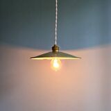 Industrial pendant light in green enamelled sheet metal, 1930s-40s