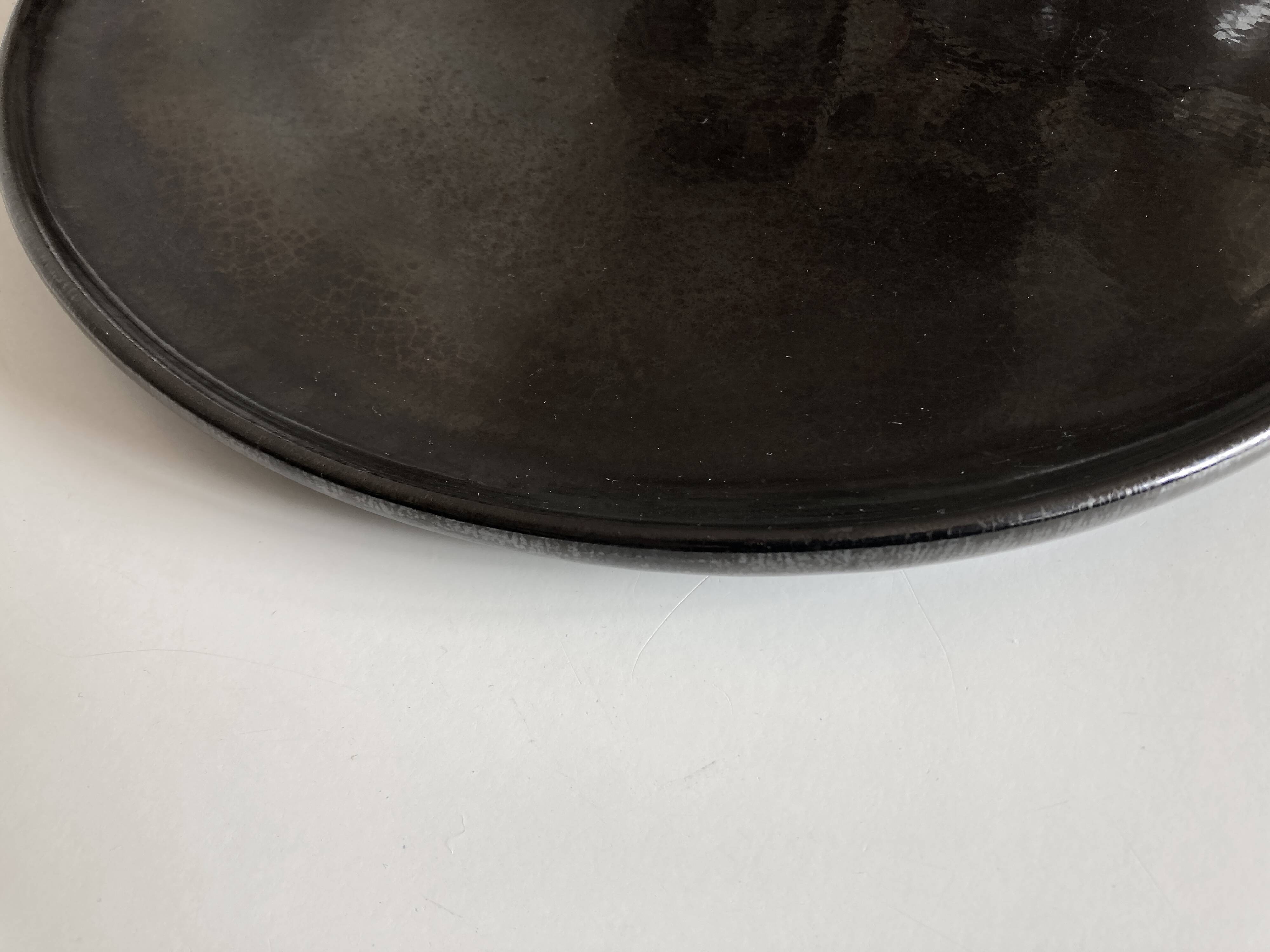 XXL Beretta Vallauris 1960 black glazed earthenware tray D34cm