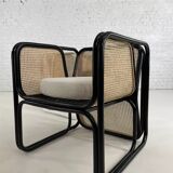 Cubic armchair in black rattan and canework