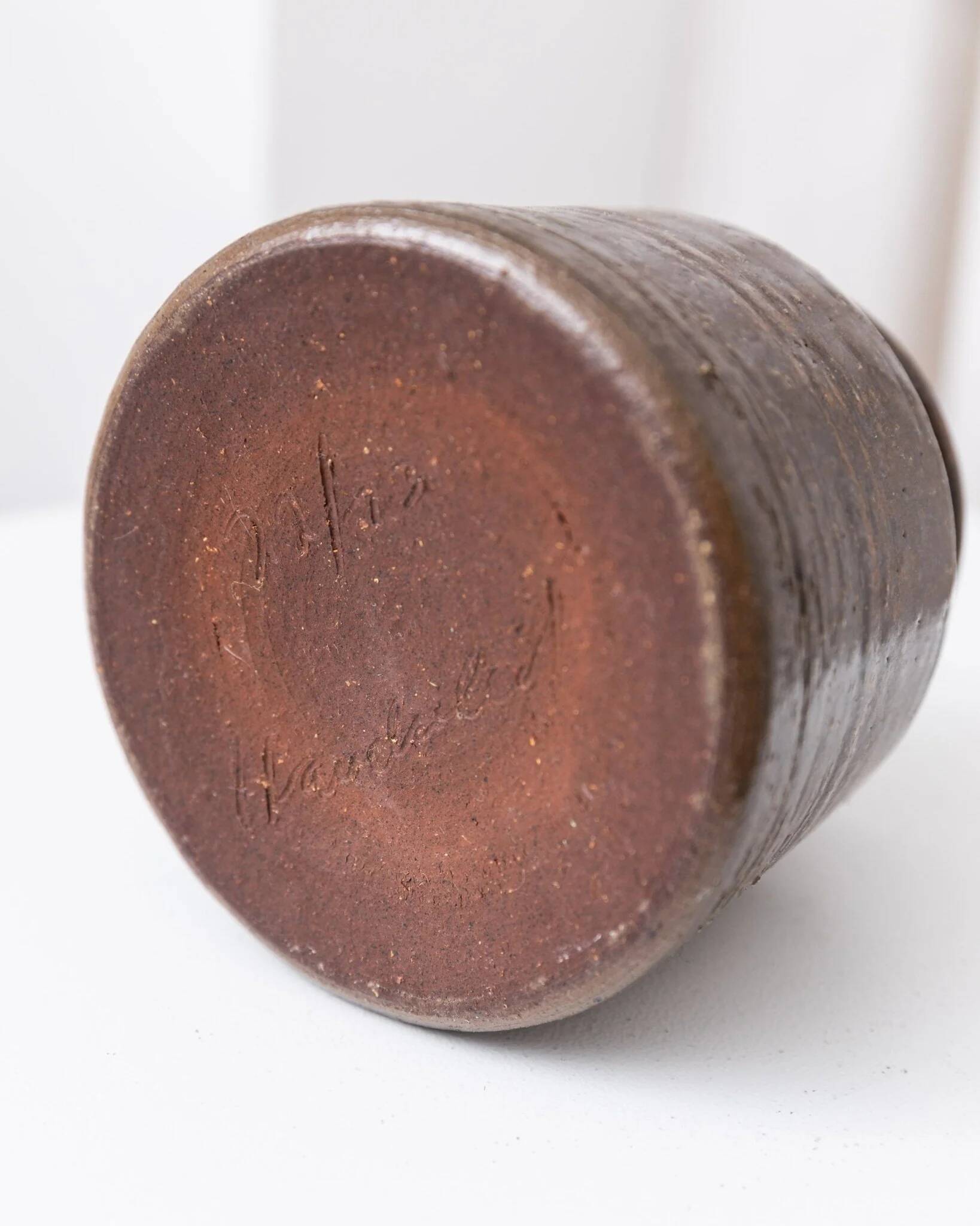 Rudi Stahl Studio Dark Brown Fireclay Stoneware Vase - Organic Mid-Century Ceramic Art, 1960s