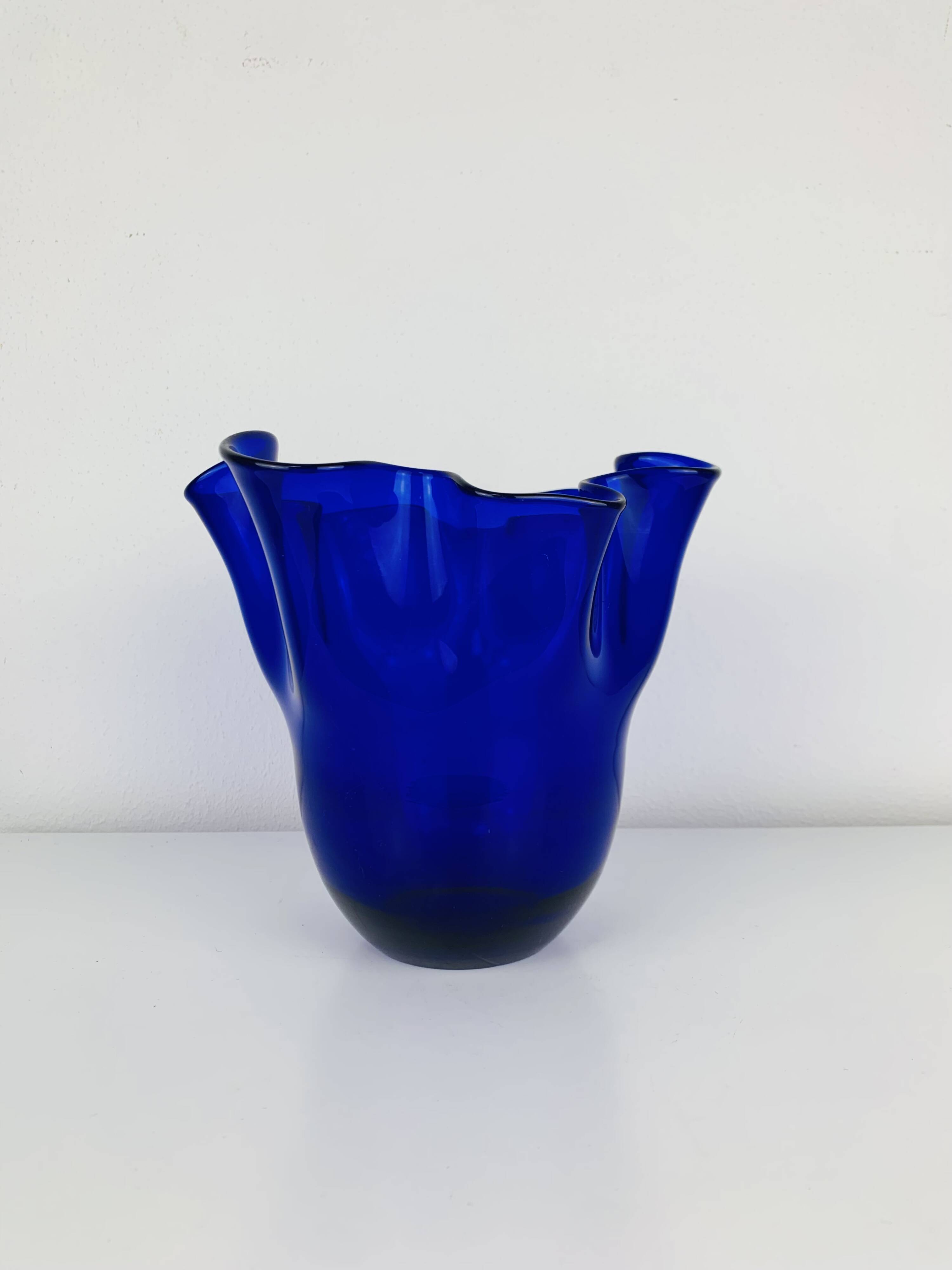 Vintage cobalt blue glass handkerchief vase
