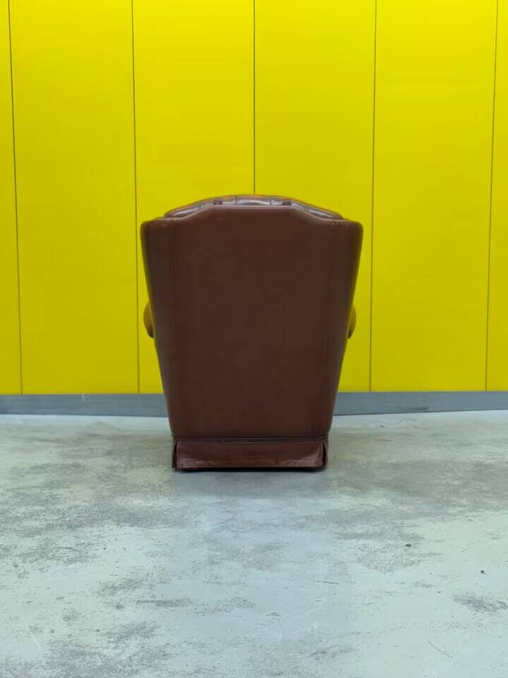 Original English Chesterfield Wingback Chair - Vintage Cognac Leather
