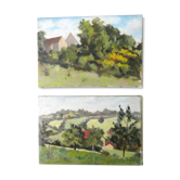 Pair of paintings, oils on canvas, landscapes of provence, 50 years