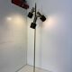 Lampadaire vintage moderniste marron et laiton à 3 spots, années 1960