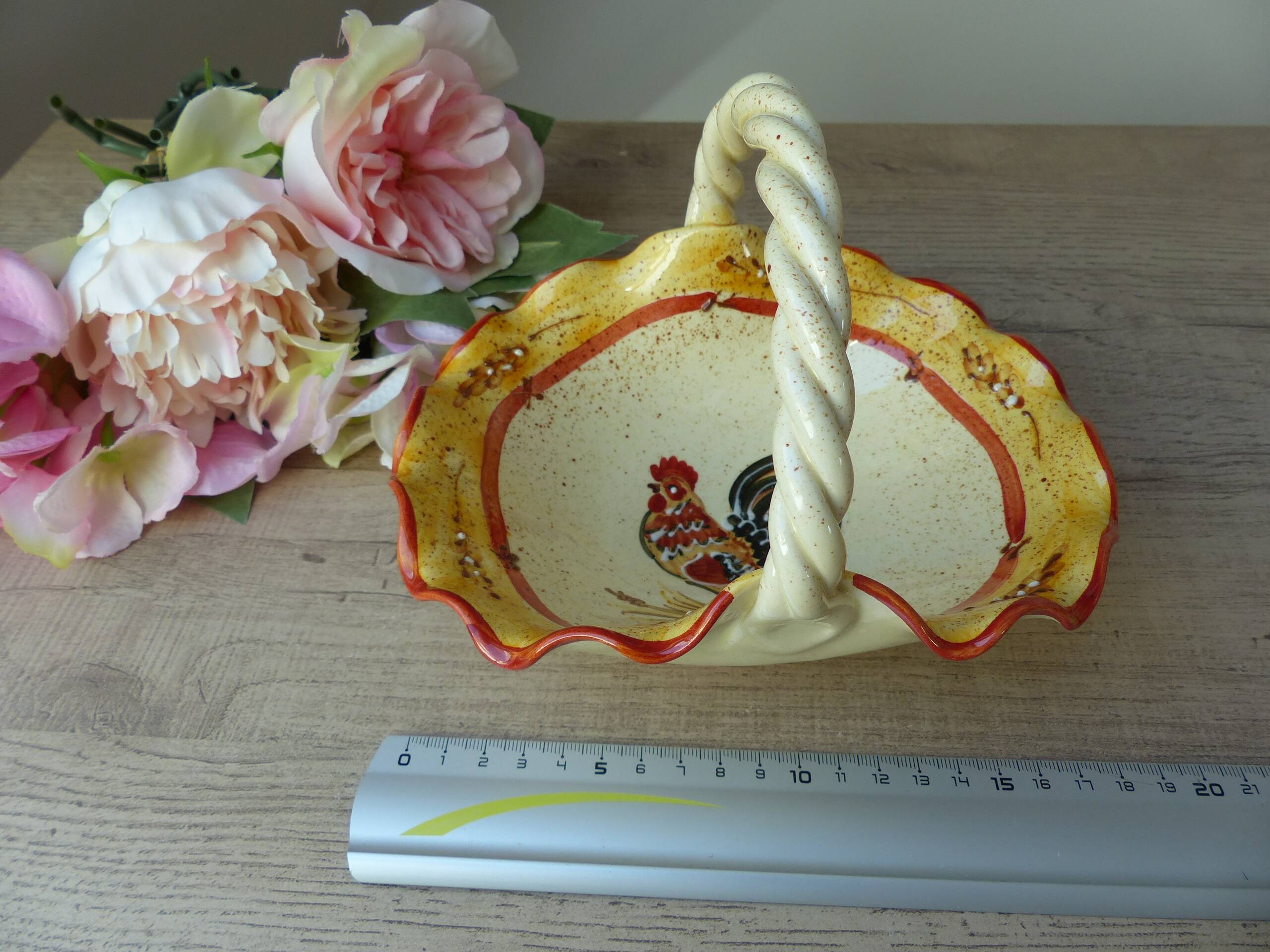 Empty Rooster Basket Pocket, Artisanal Rooster Pottery, Decorative Rooster Empty Pocket,