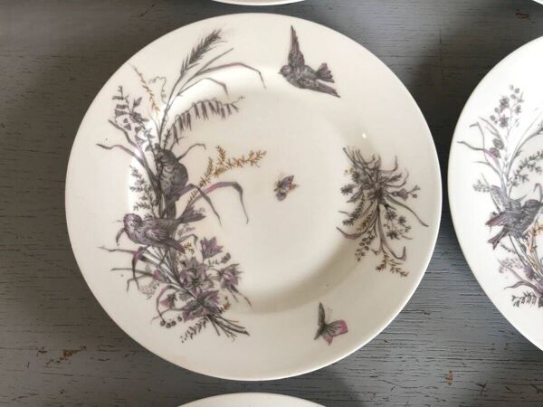 6 Assiettes desserts porcelaine médailles d'or exp 1867 1978 oiseaux