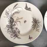 6 porcelain dessert plates with gold medals, exp 1867 1978, birds