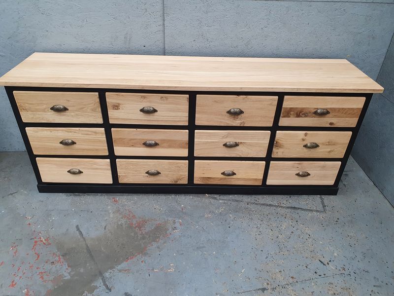 Old craft furniture with drawers façade and oak top