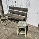 Garden bench in iron and wood and these 2 wooden stools