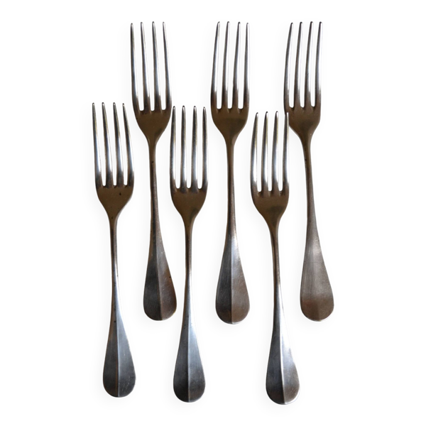 6 fourchettes de table métal argenté P de Ruolz silver plated forks 21 cm