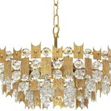 Chandelier in gilded brass and crystal glass by Palwa, Germany, 1960s.