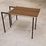 Vintage vinyl serving trolley in wood and gold metal