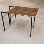 Vintage vinyl serving trolley in wood and gold metal
