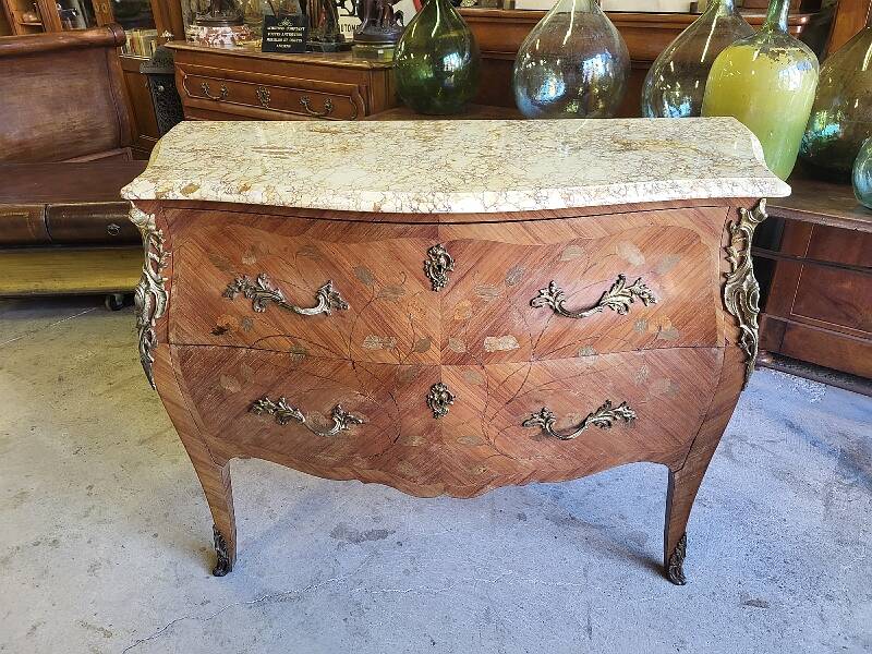 commode en bois de rose 2 tiroirs plateau marbre