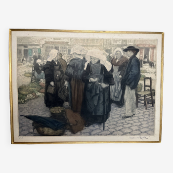 ROBBE Manuel, Aquatint The beggar signed and numbered around 1900