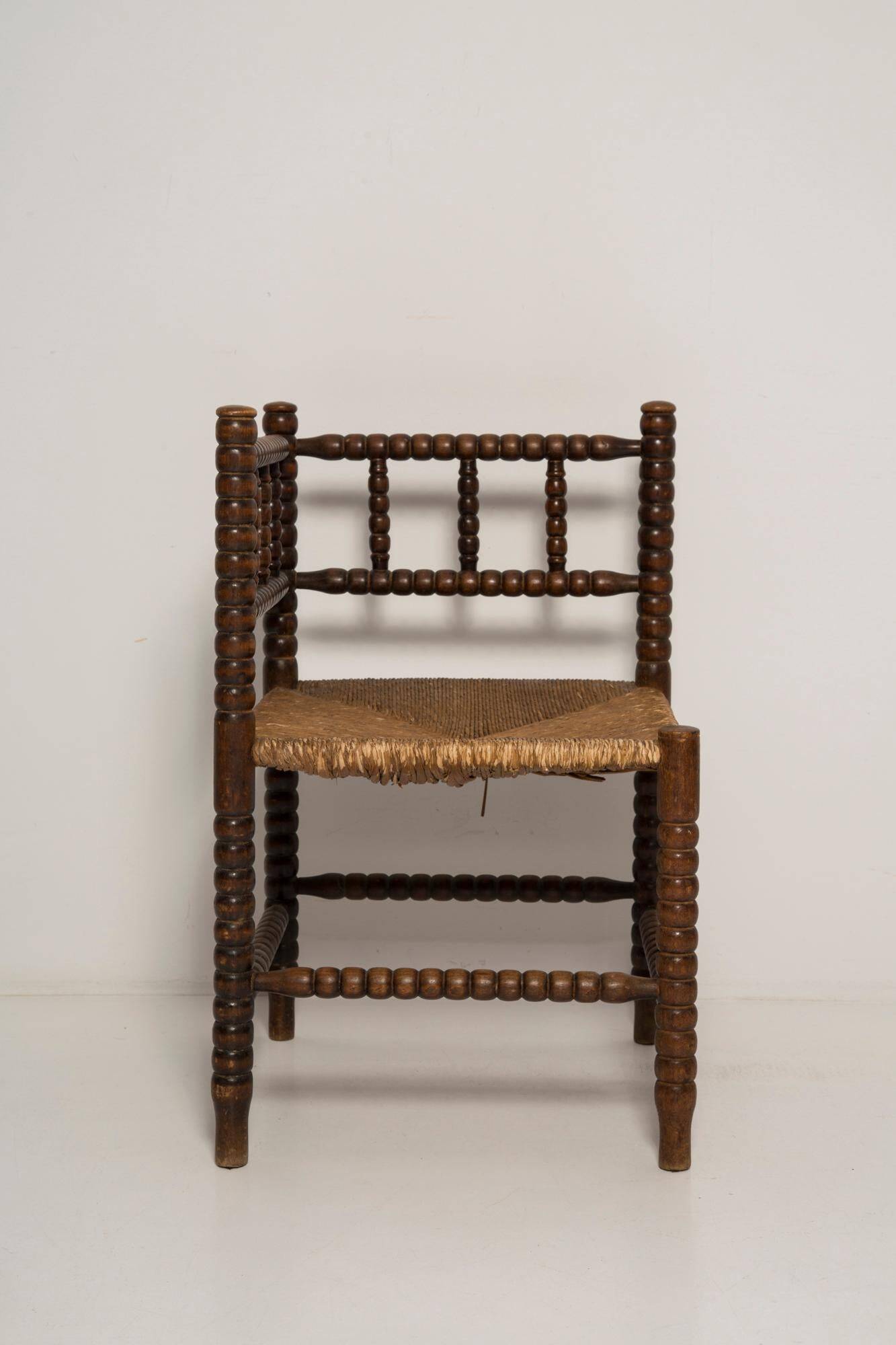 Provincial antique bobbin corner chair from the mid-century, France, 1940s.