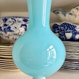 White and sky blue opaline vase