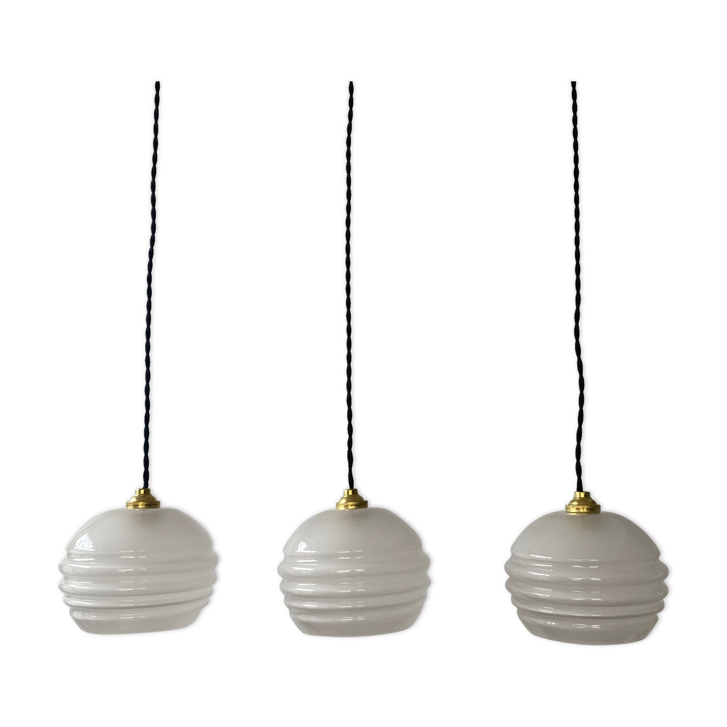 Lot 3 old vintage glass pendant lamps