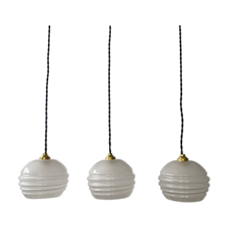 Lot 3 old vintage glass pendant lamps
