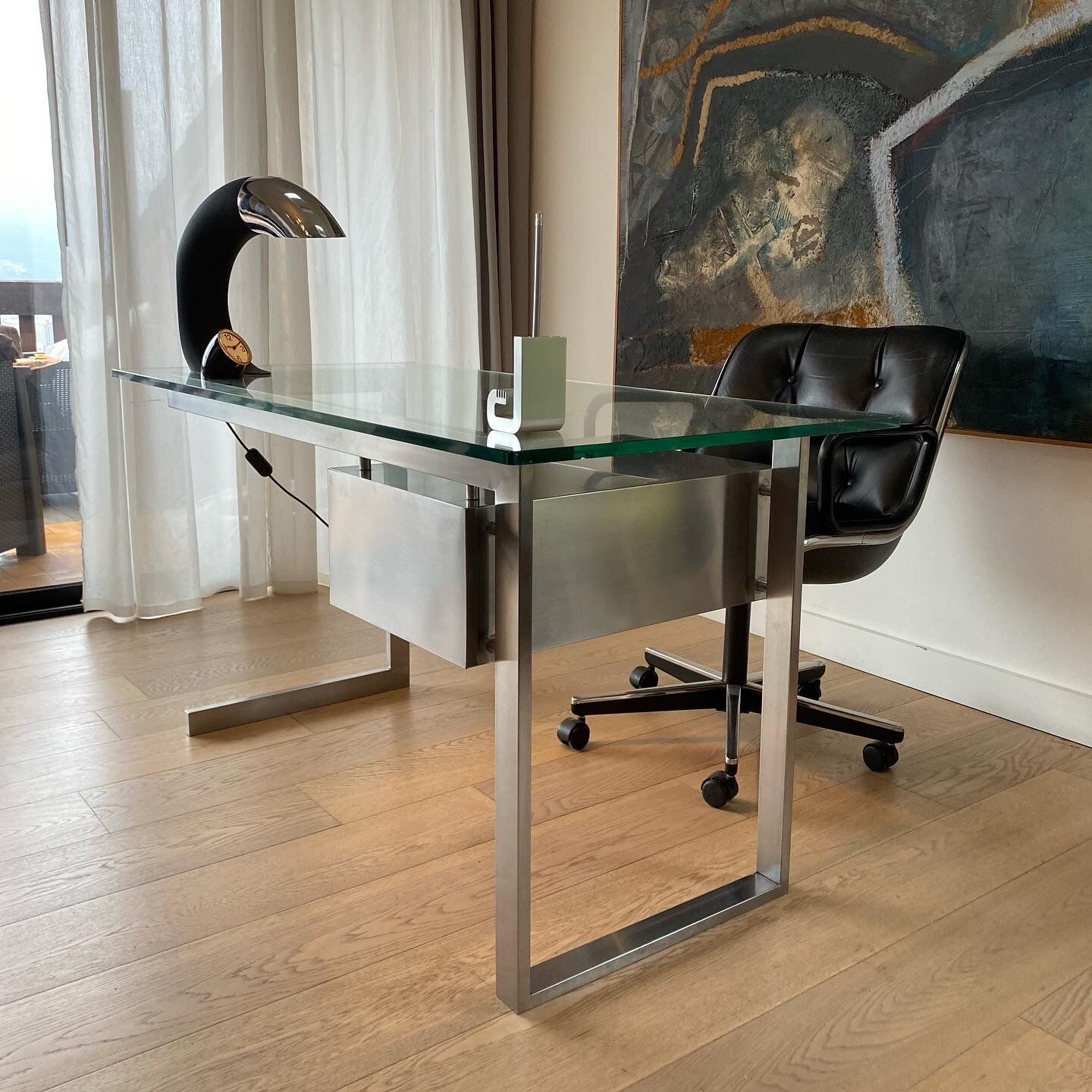 Modernist stainless steel desk by Paul Legeard for Dom. 1970