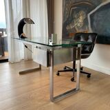 Bureau moderniste en inox de Paul Legeard pour Dom. 1970