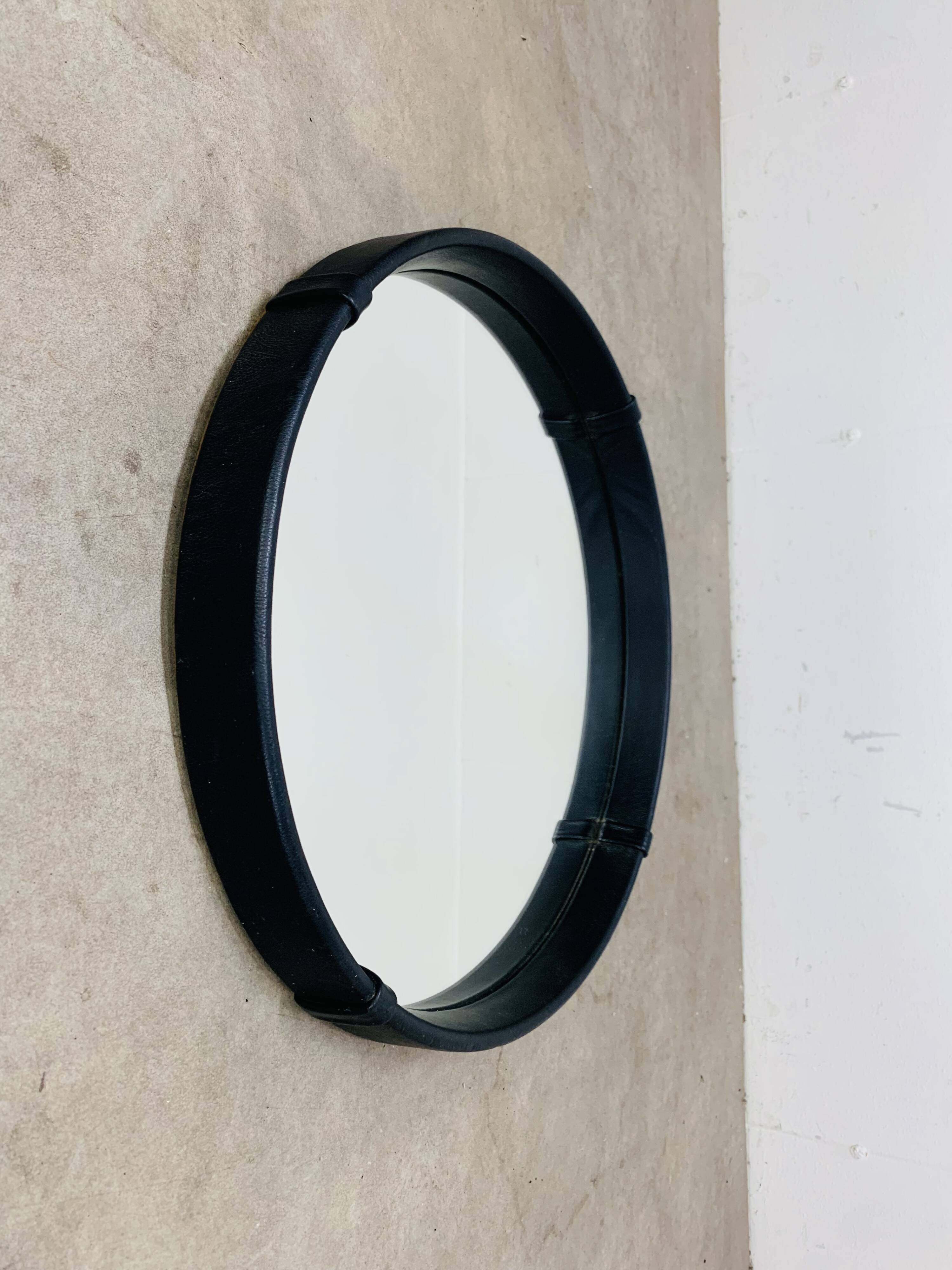 Black faux leather mirror, 1950s