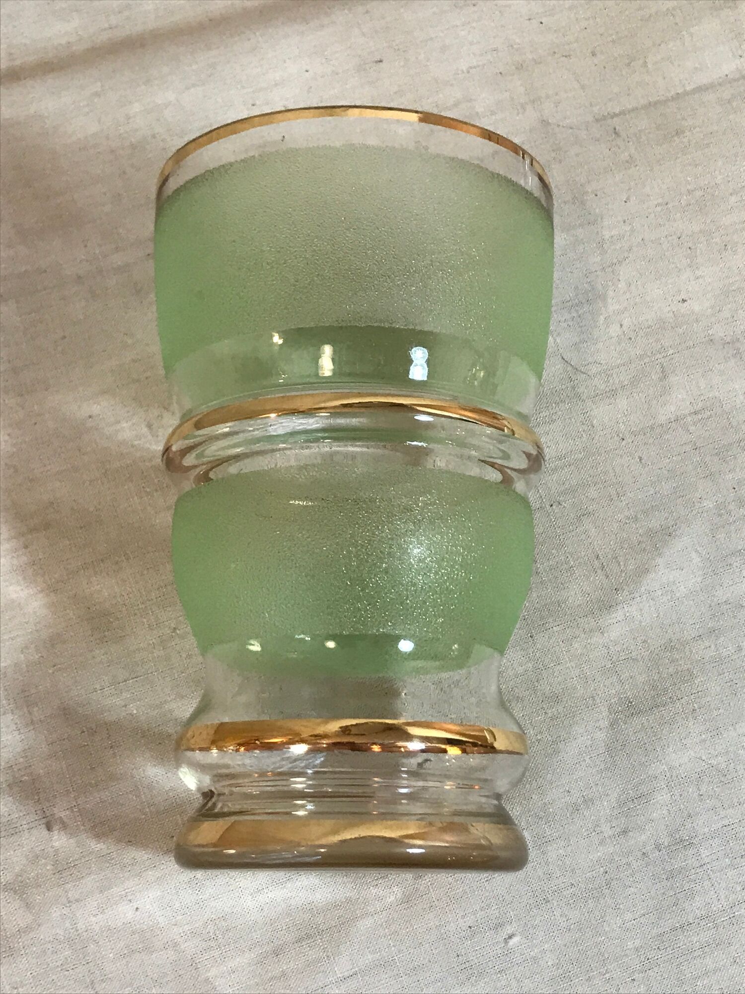 Green granite glass vase and vintage gilding 1950 art deco style