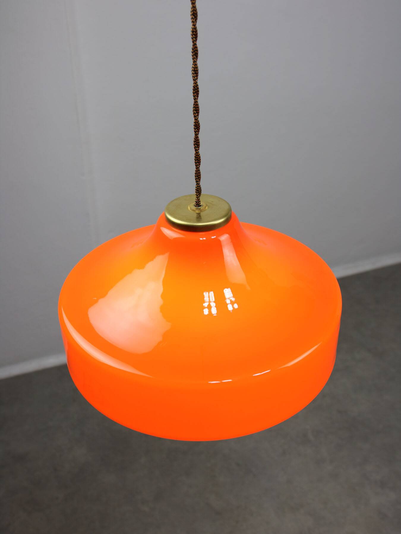 Mid-century italian orange glass & brass pendant lamp