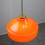 Mid-century italian orange glass & brass pendant lamp