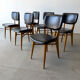 Set of 6 Scandinavian design chairs in solid beech and black Skai.
