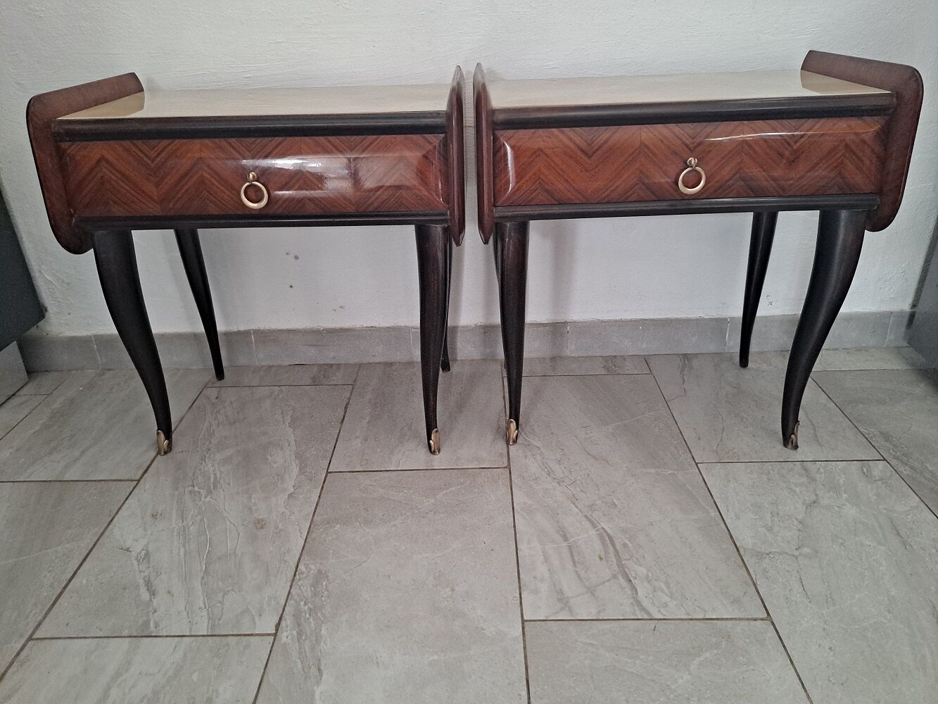 Pair of Mcm italian bedside units tables 1950s