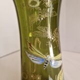 Pair of Enameled Glass Vases with Dragonflies. Unsigned Legras