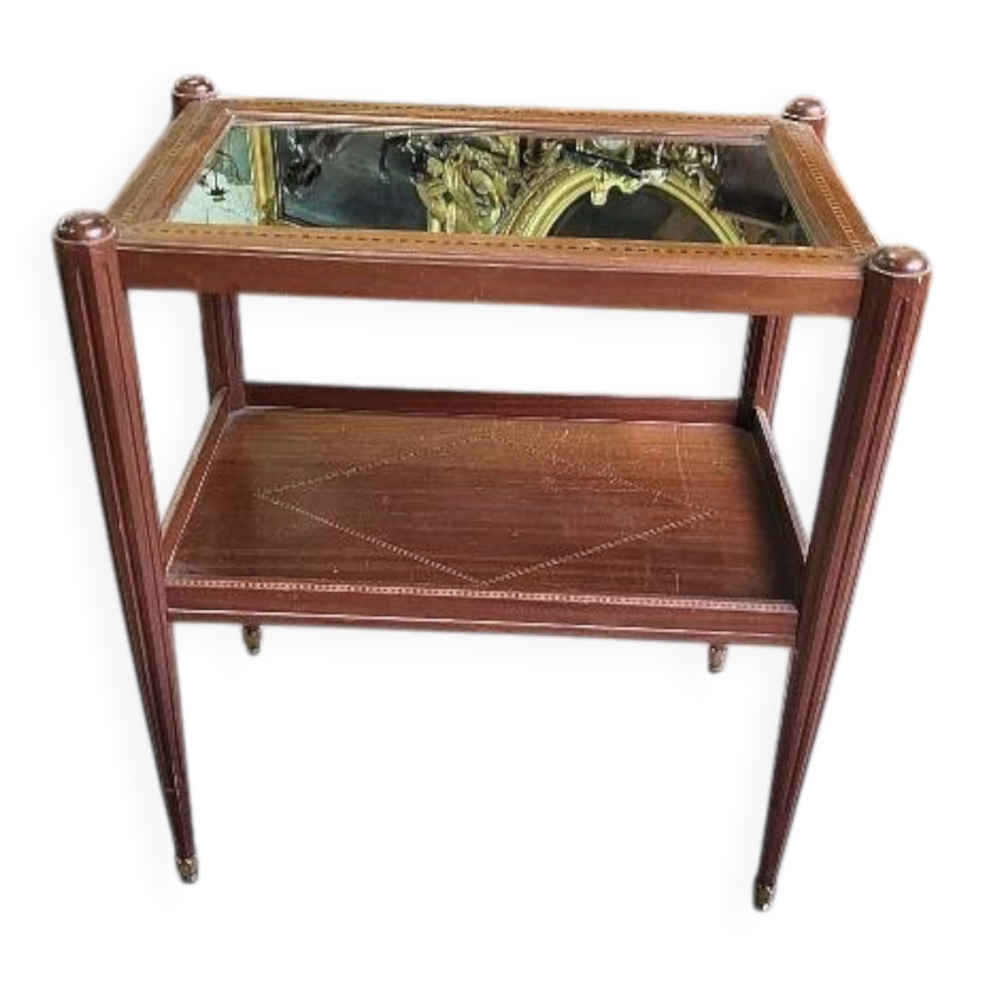 Table d'appoint ou desserte a miroir art deco en marqueterie