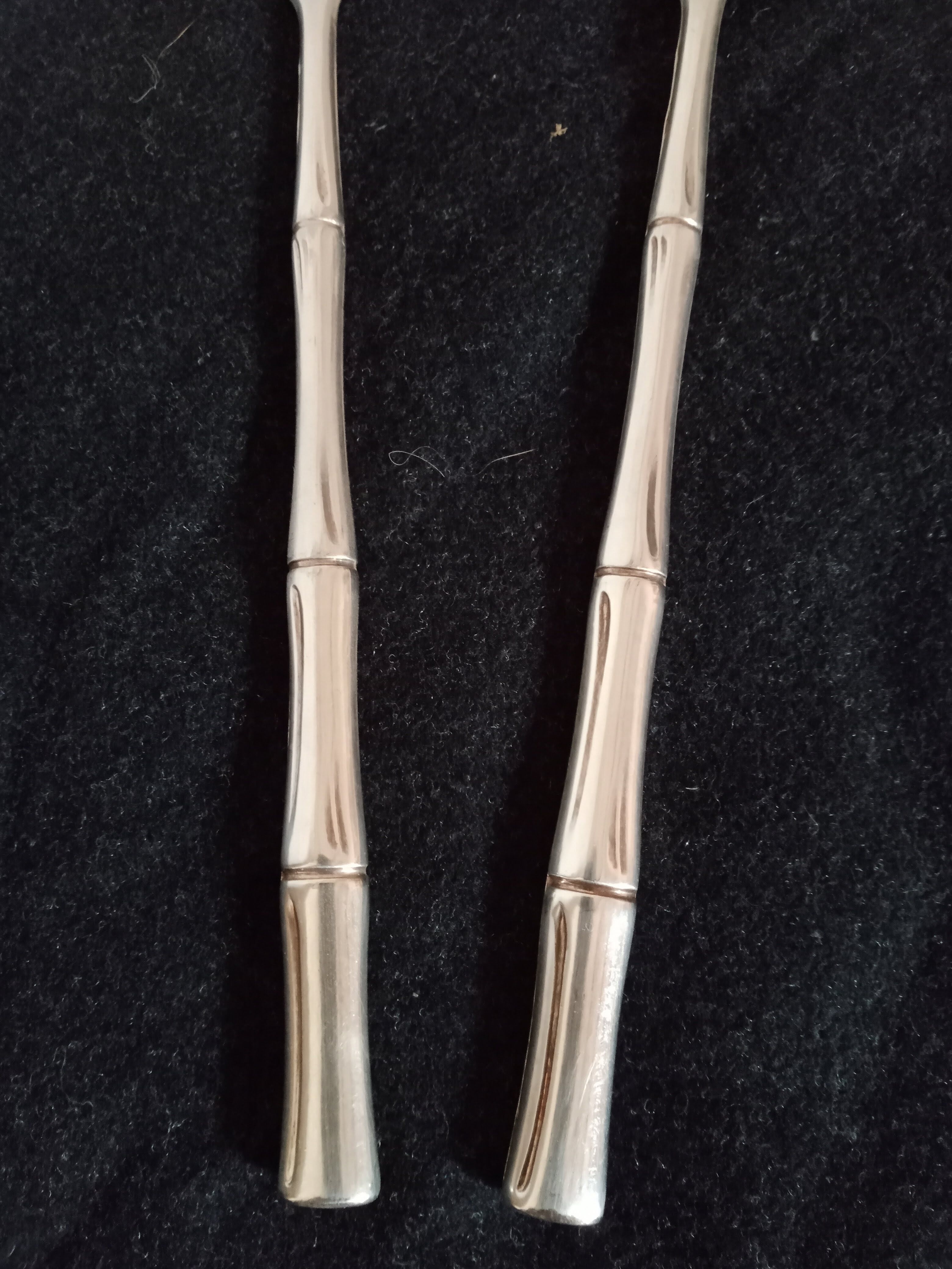 Couverts bambou en métal argenté vintage